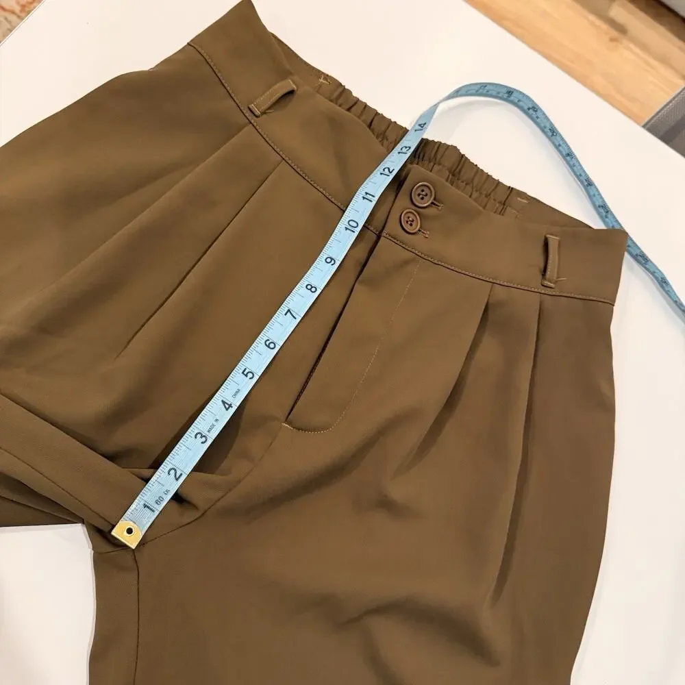 Halara Pants Women’s Size MP Medium Petite Brown High Waisted Pleated Front